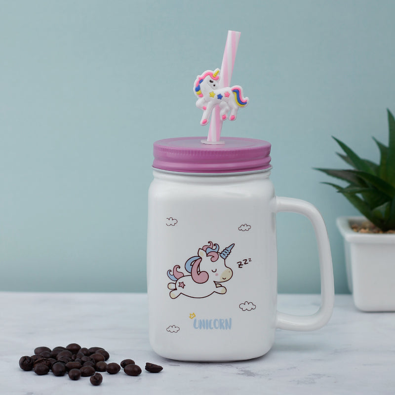 Sleepy Unicorn Ceramic Mason Jar