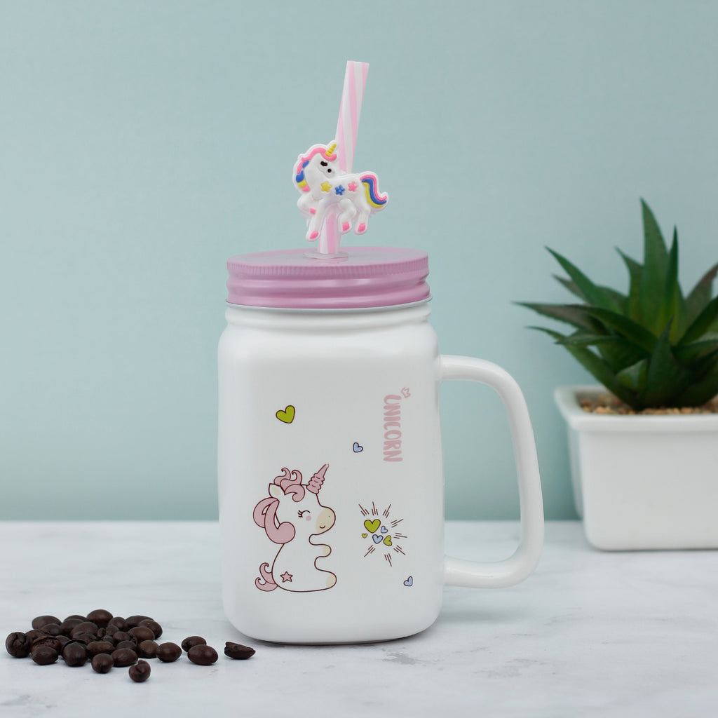 Little Hearts Unicorn Ceramic Mason Jar