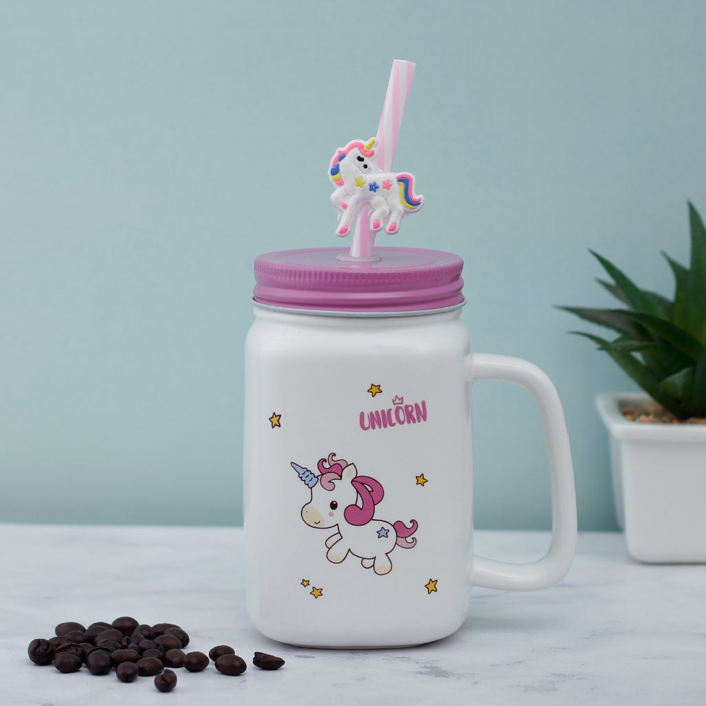 Little Stars Unicorn Ceramic Mason Jar