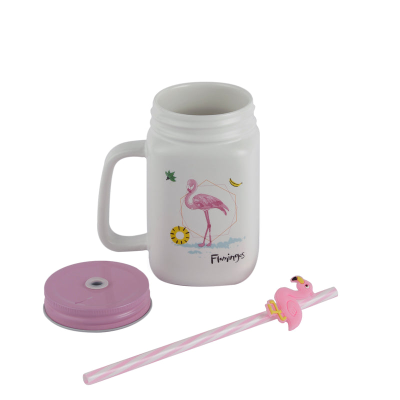 Beach Flamingo Ceramic Mason Jar