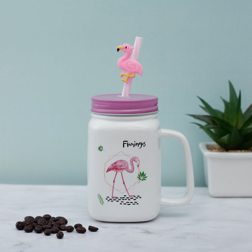 Walking Flamingo Ceramic Mason Jar