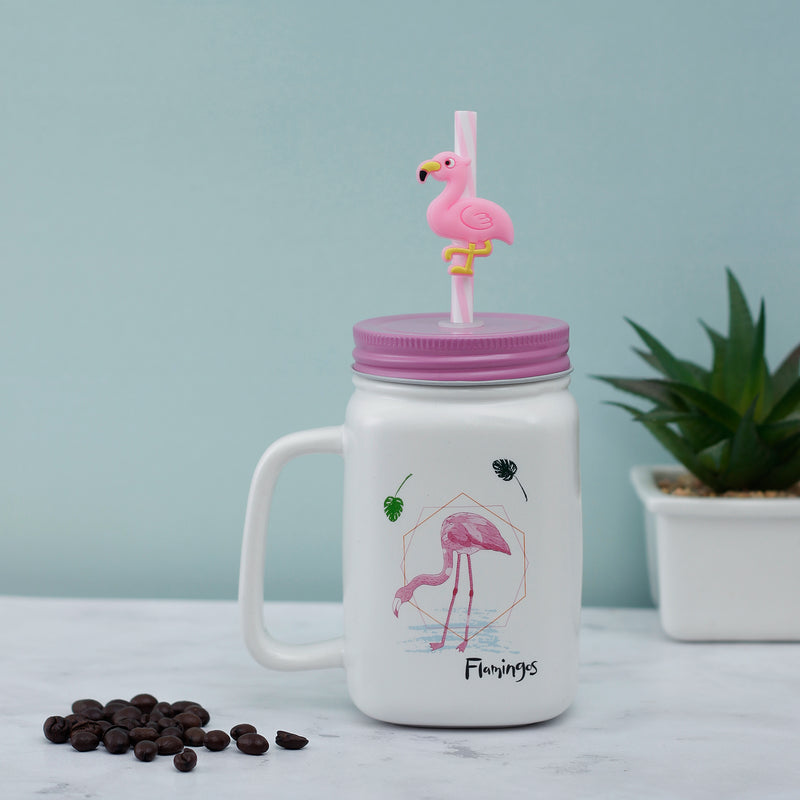 Thirsty Flamingo Ceramic Mason Jar