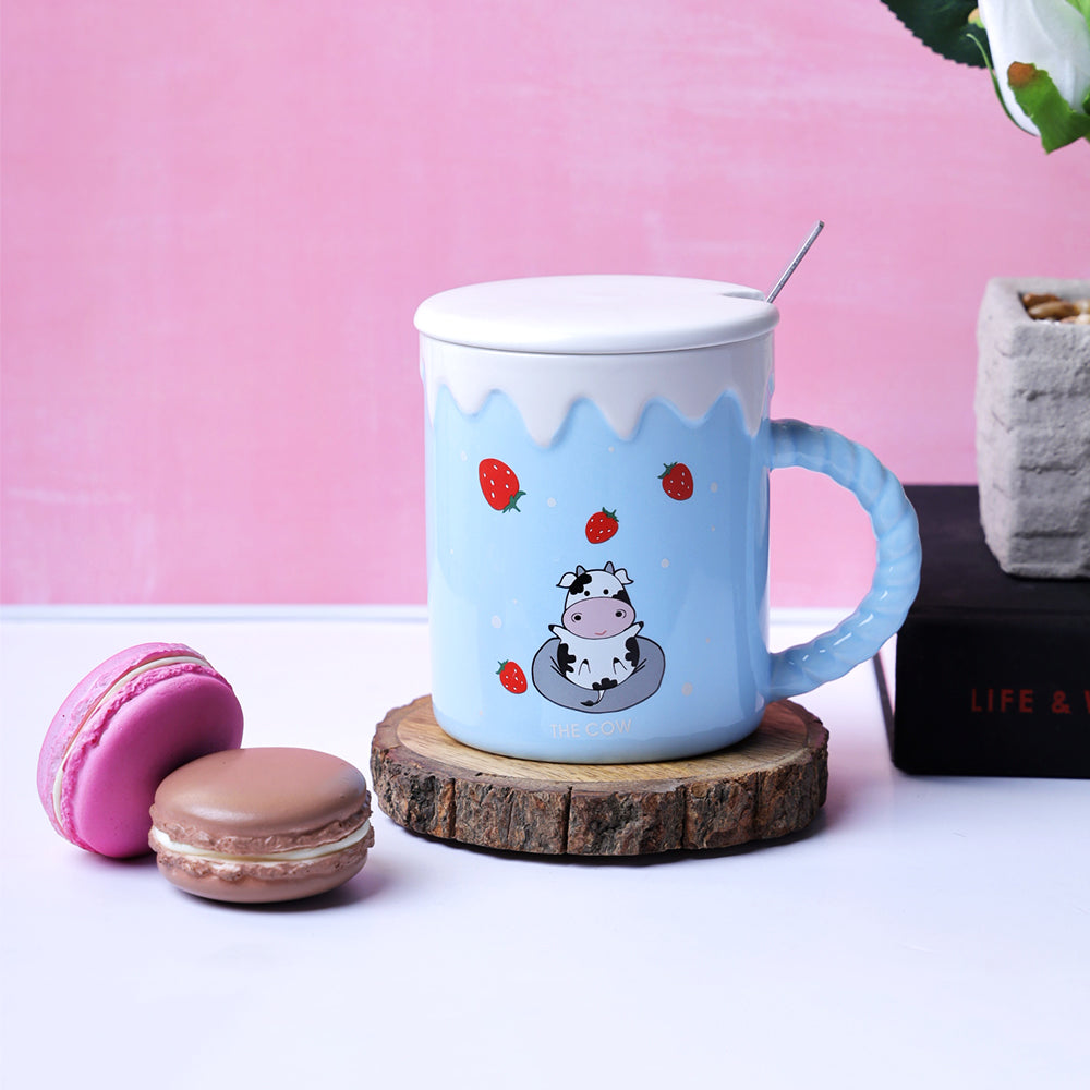 The Cute Cow Blue Mug - Strawberries