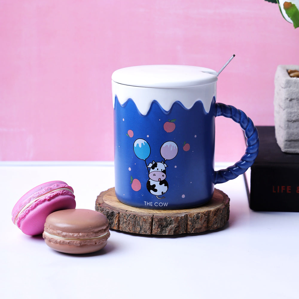 The Cute Cow Blue Mug - Apples