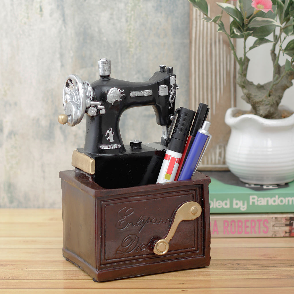 Vintage Sewing Machine Desk Organizer - Brown