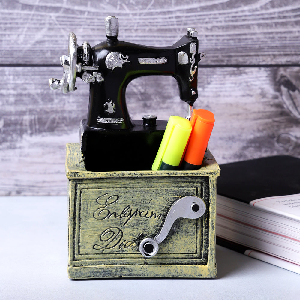 Vintage Sewing Machine Desk Organizer - Rustic Green