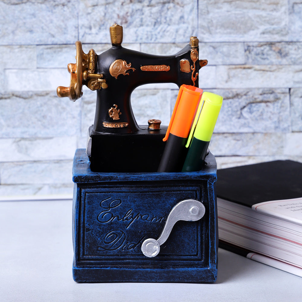 Vintage Sewing Machine Desk Organizer - Navy Blue