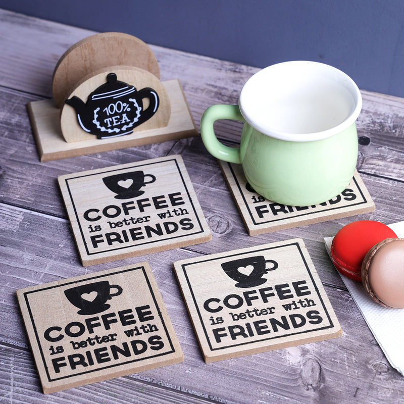 Coffee & Friends Wooden Coaster - Set of 6