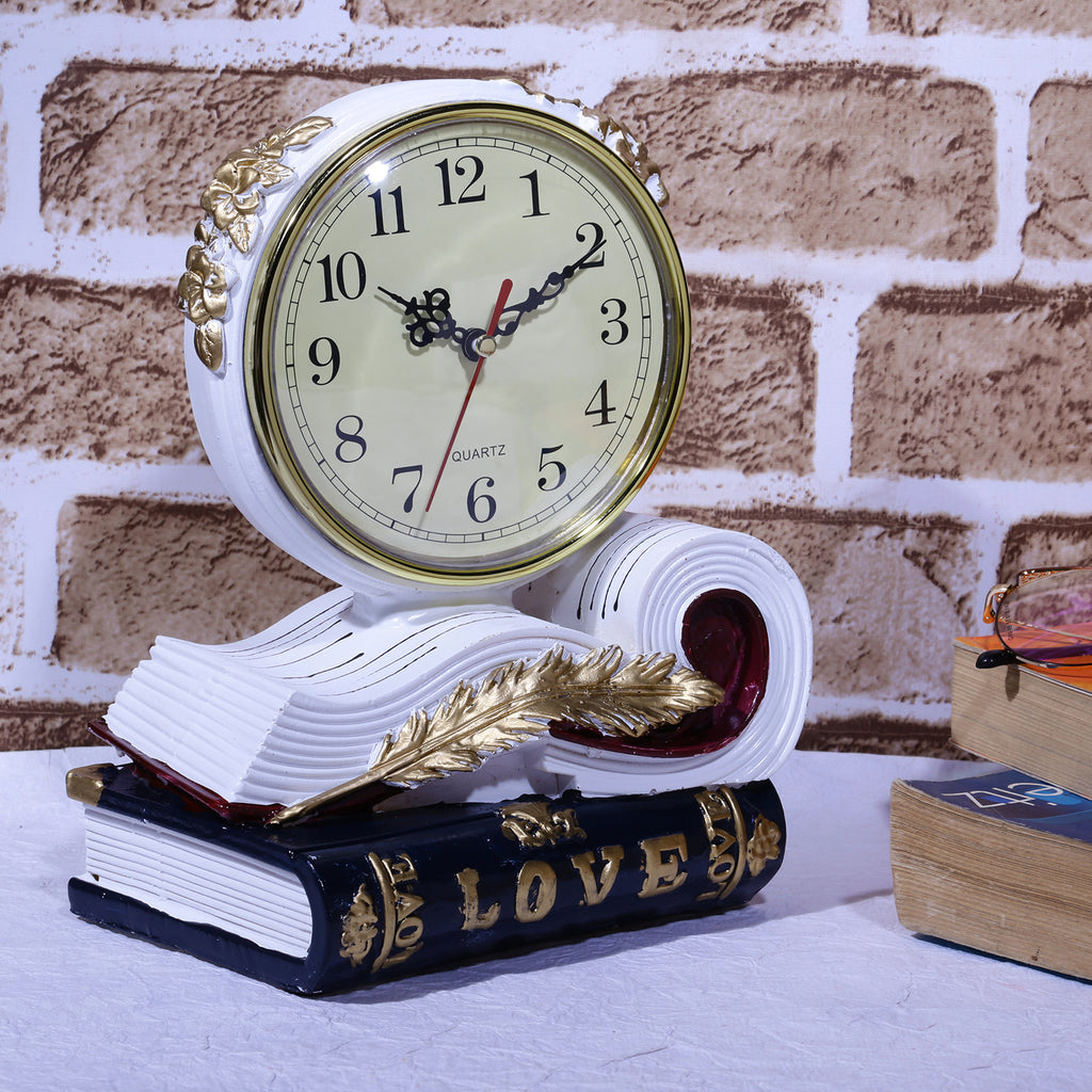 Vintage Books Tabletop Clock - White