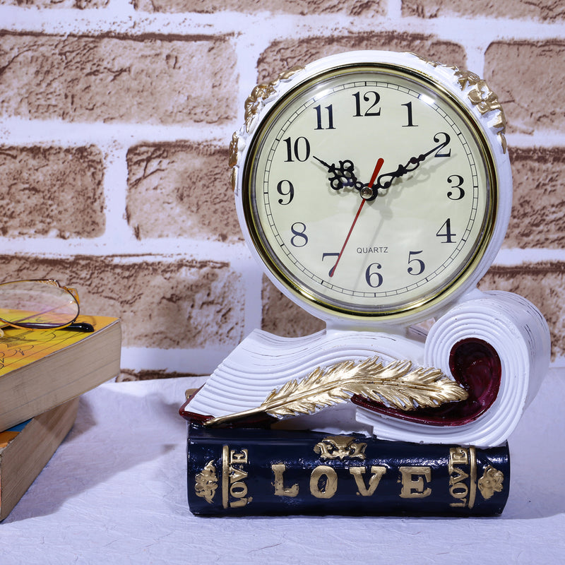 Vintage Books Tabletop Clock - White