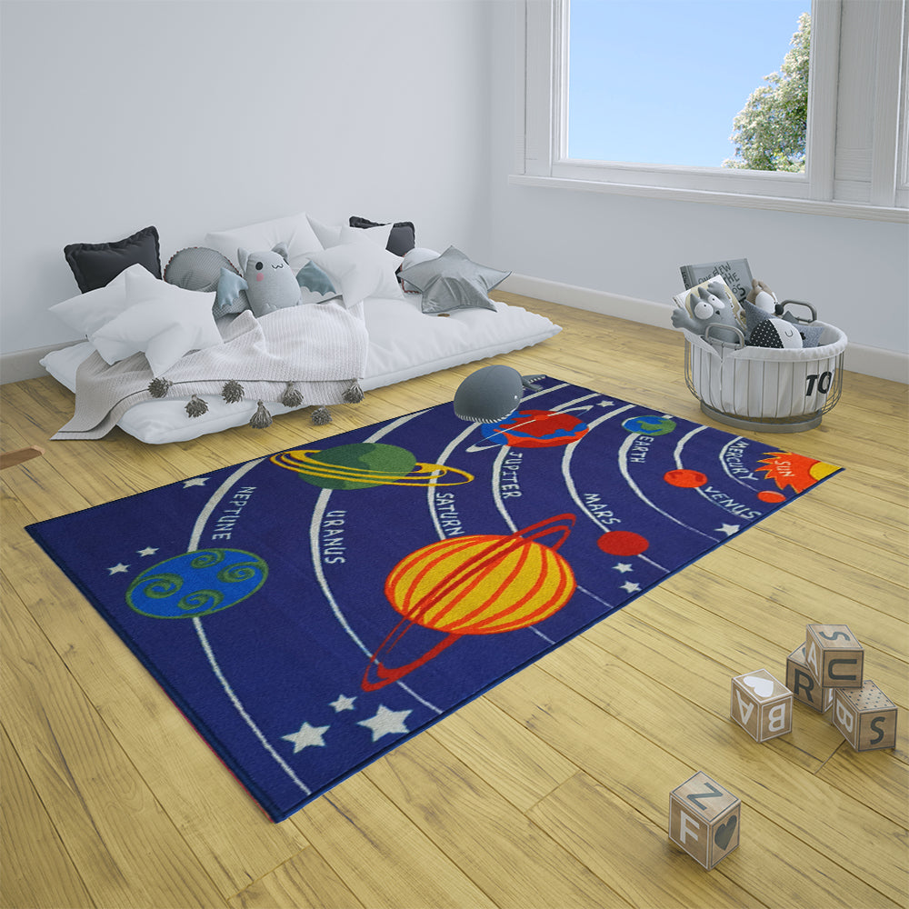 Kids Planets Navy Rug - Blue