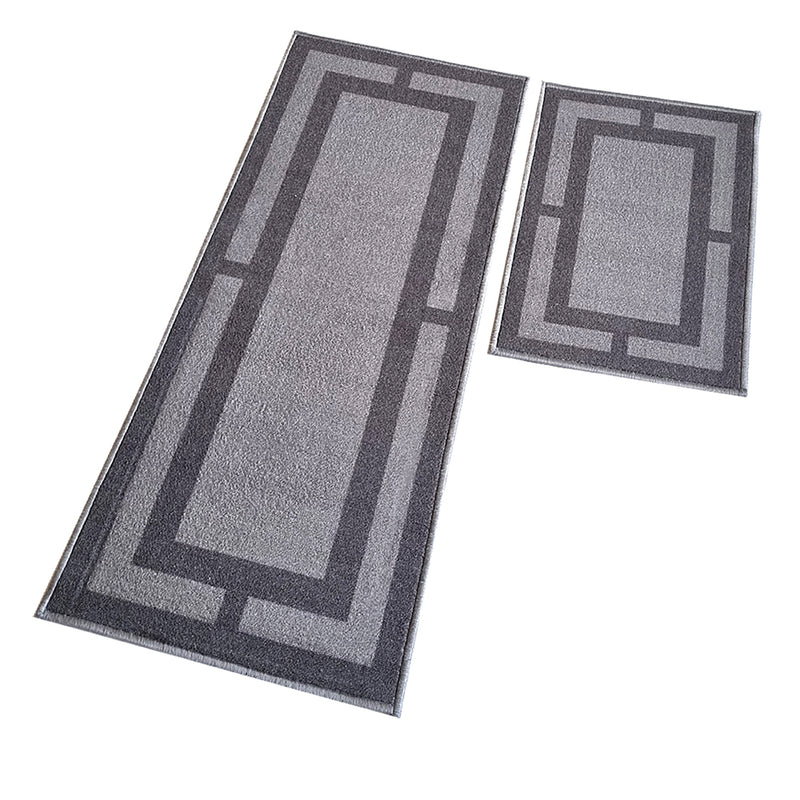 Geometric Rectangle Border Floor Mats - 3 Toned Grey