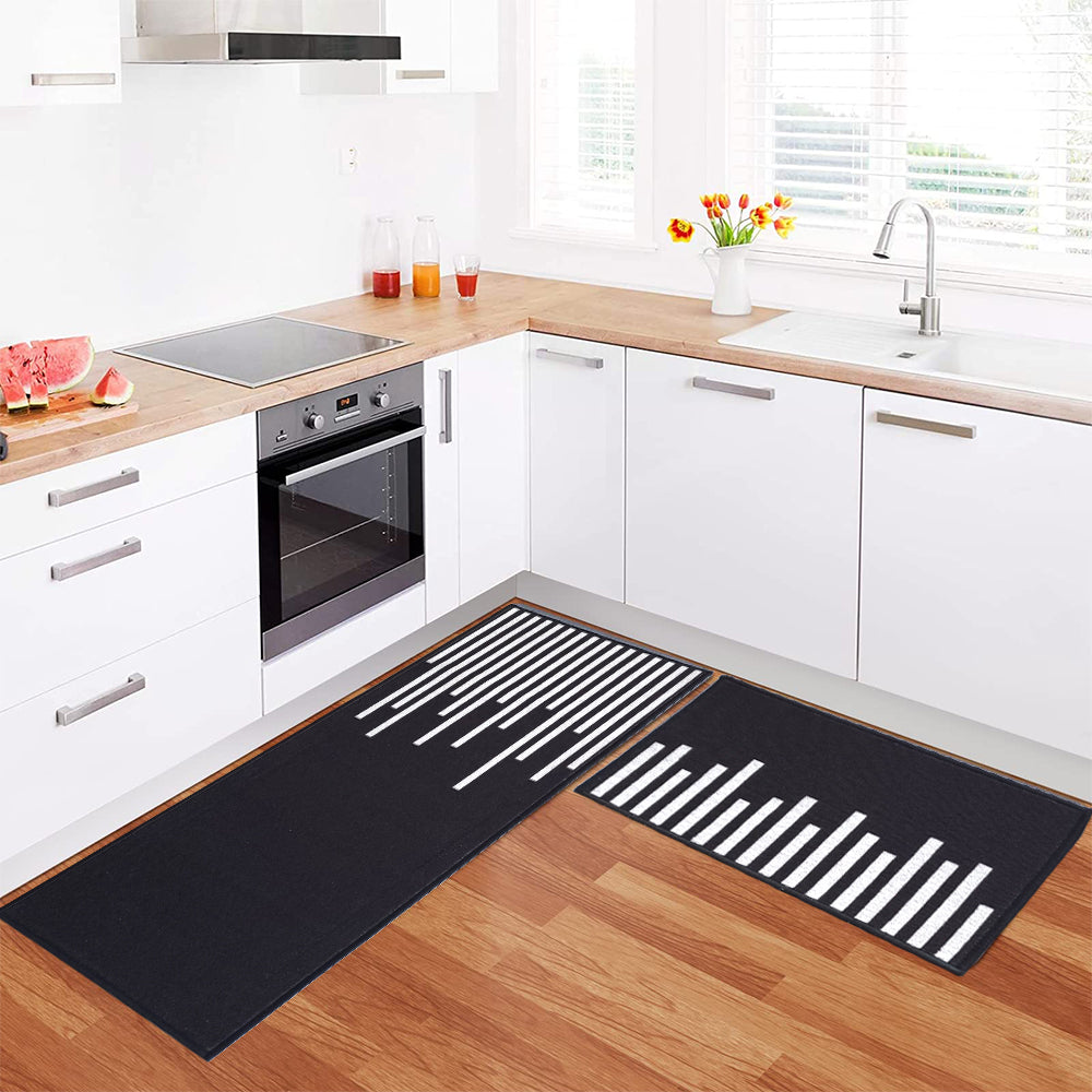 Geometric Piano Lines Floor Mats - Black and White