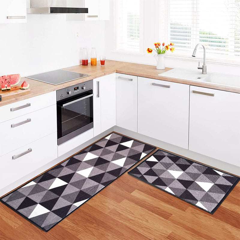Geometric Scandinavian Triangle Floor Mats - Black, Grey and White