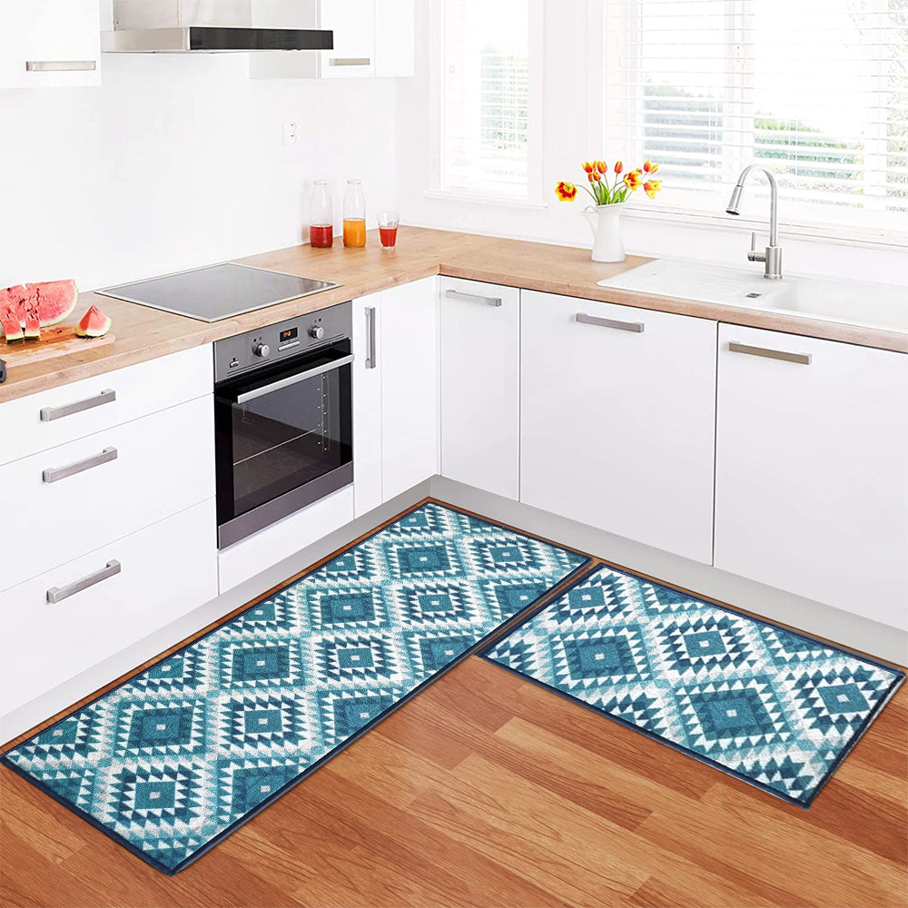 Pattern Aztec Diamonds Floor Mats - Blue