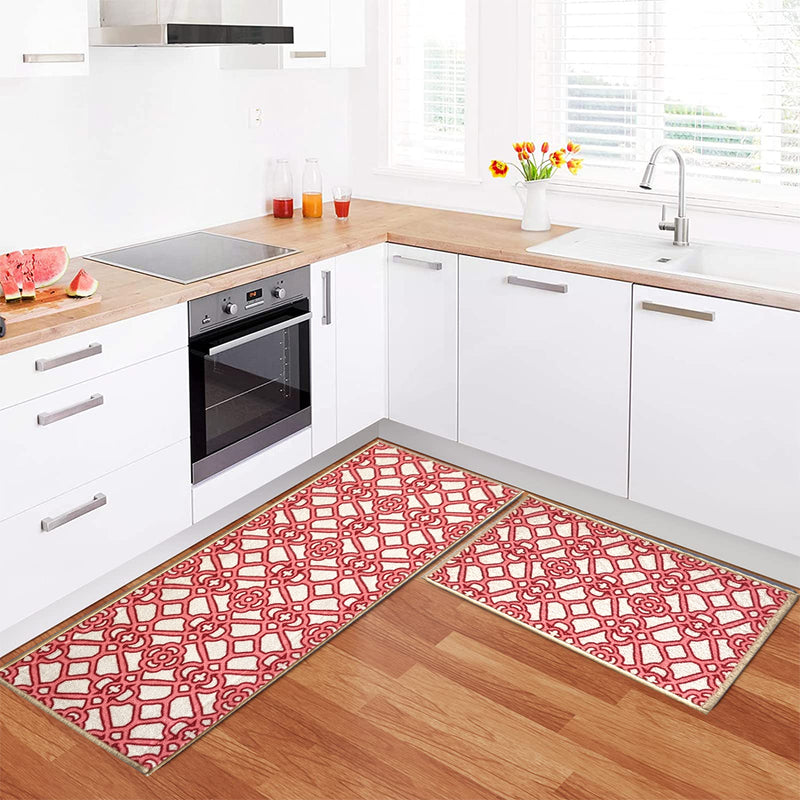 Trellis Interlace Floor Mats - Red and Beige