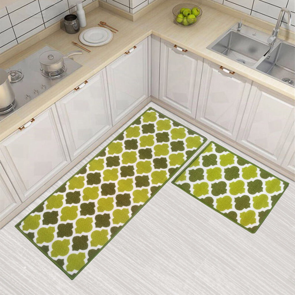 Ogee Trellis Dark and Light Olive Floor Mats (Set of 2)