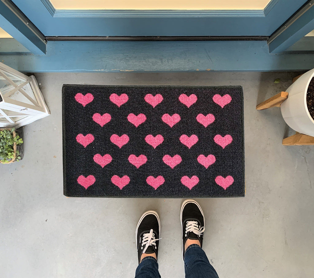 Hearts Door Mat -Black
