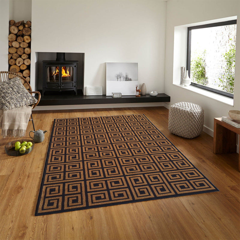 Greek Symmetric Key Rug - Sand and Black