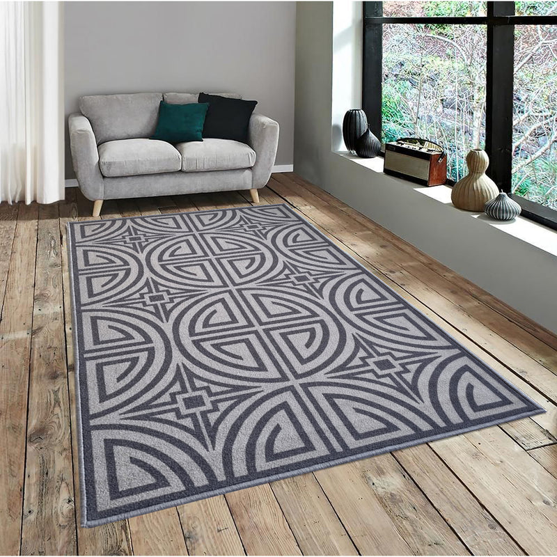 Greek Round Key Rug - Grey and Beige