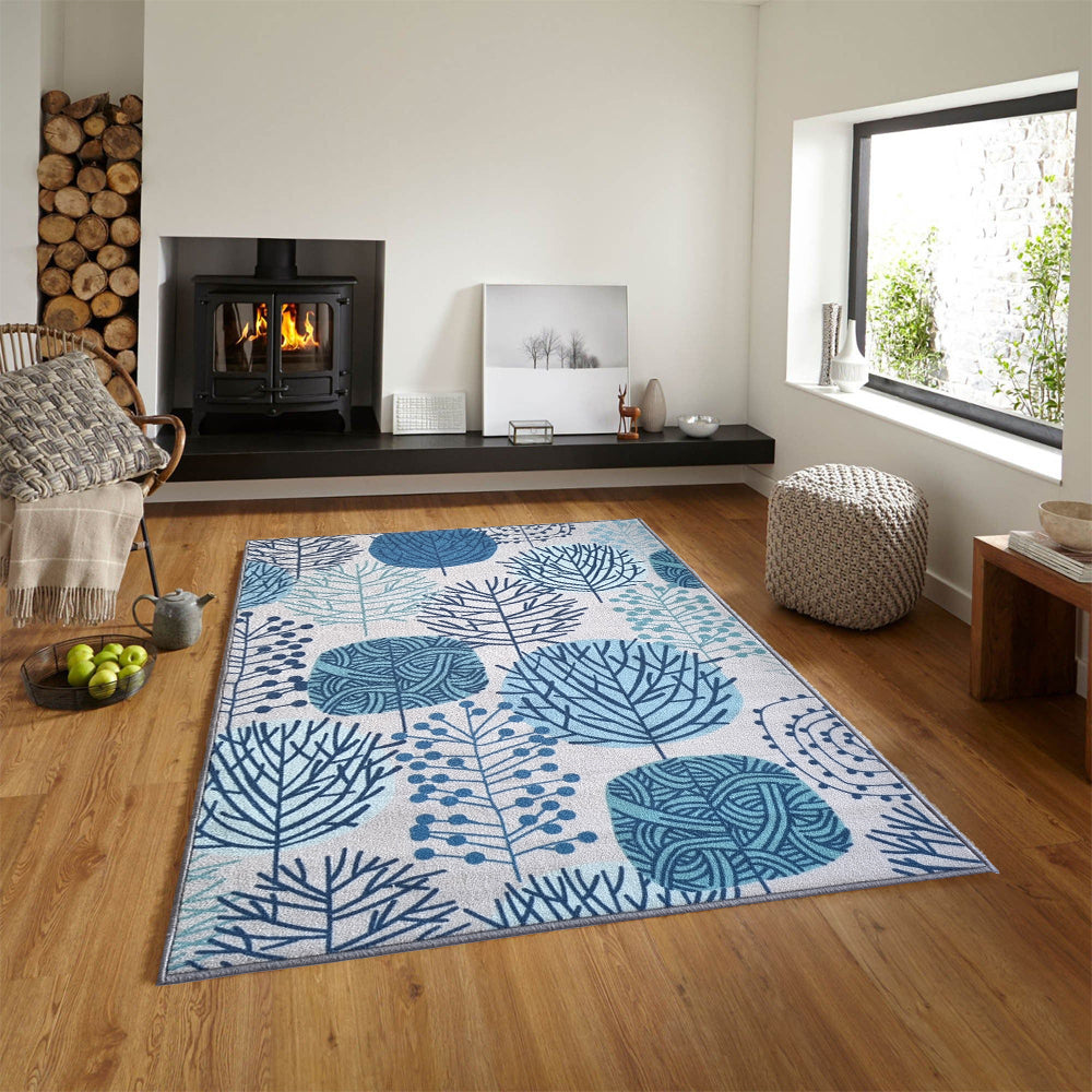 Circle Tree Rug -  Grey and Blue