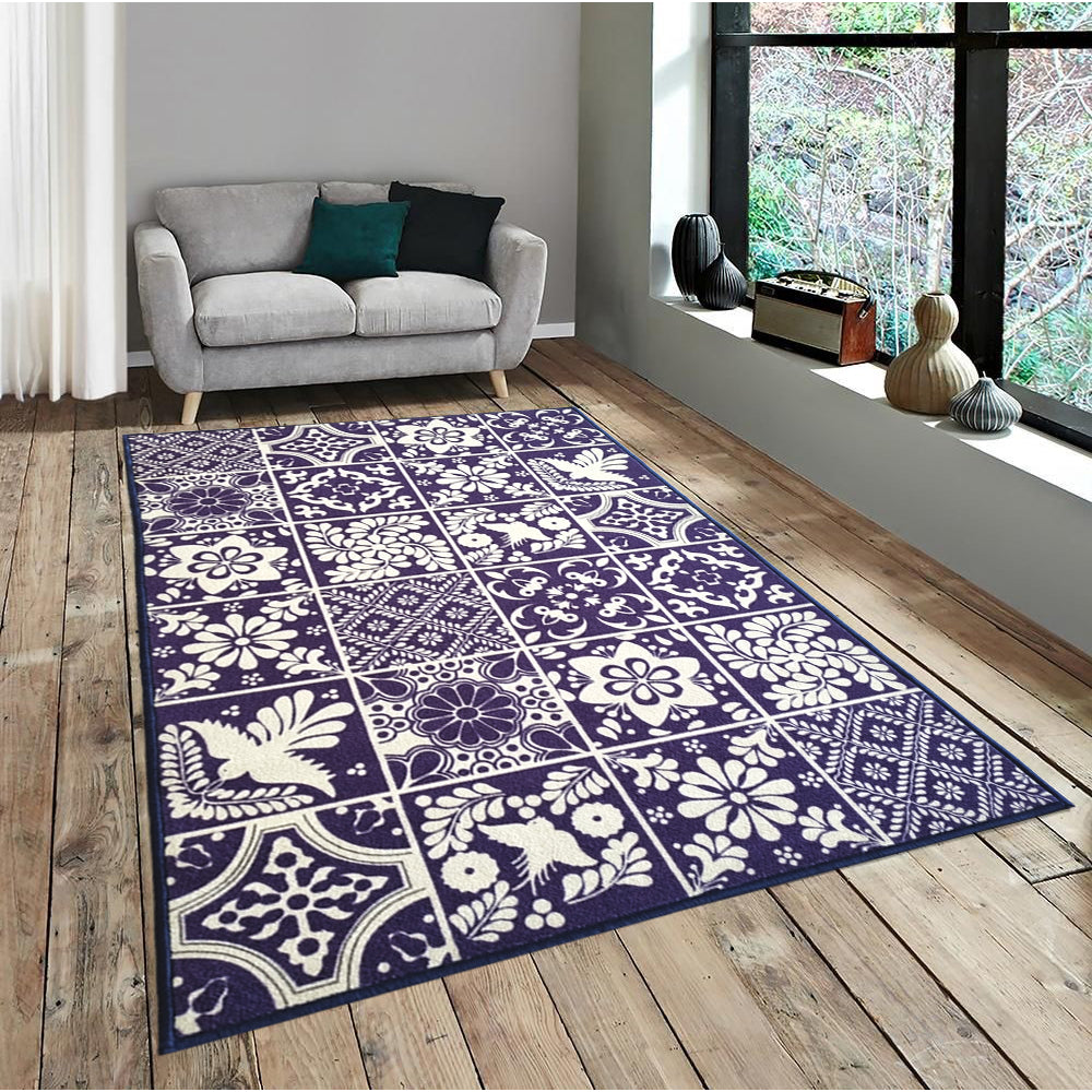 Tiles Navy Arabesque Rug - Blue