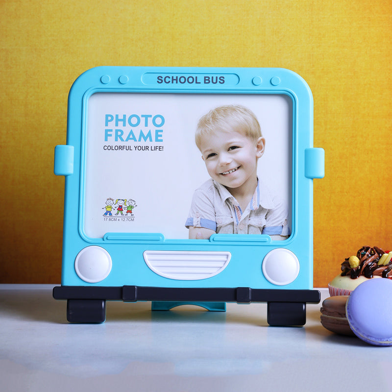 Square School Bus Photo Frame - Blue