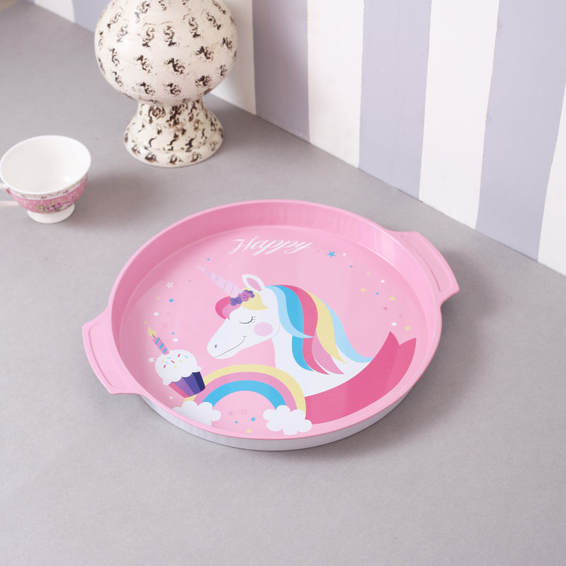 Round Pink Rainbow Unicorn Metal Tin Tray