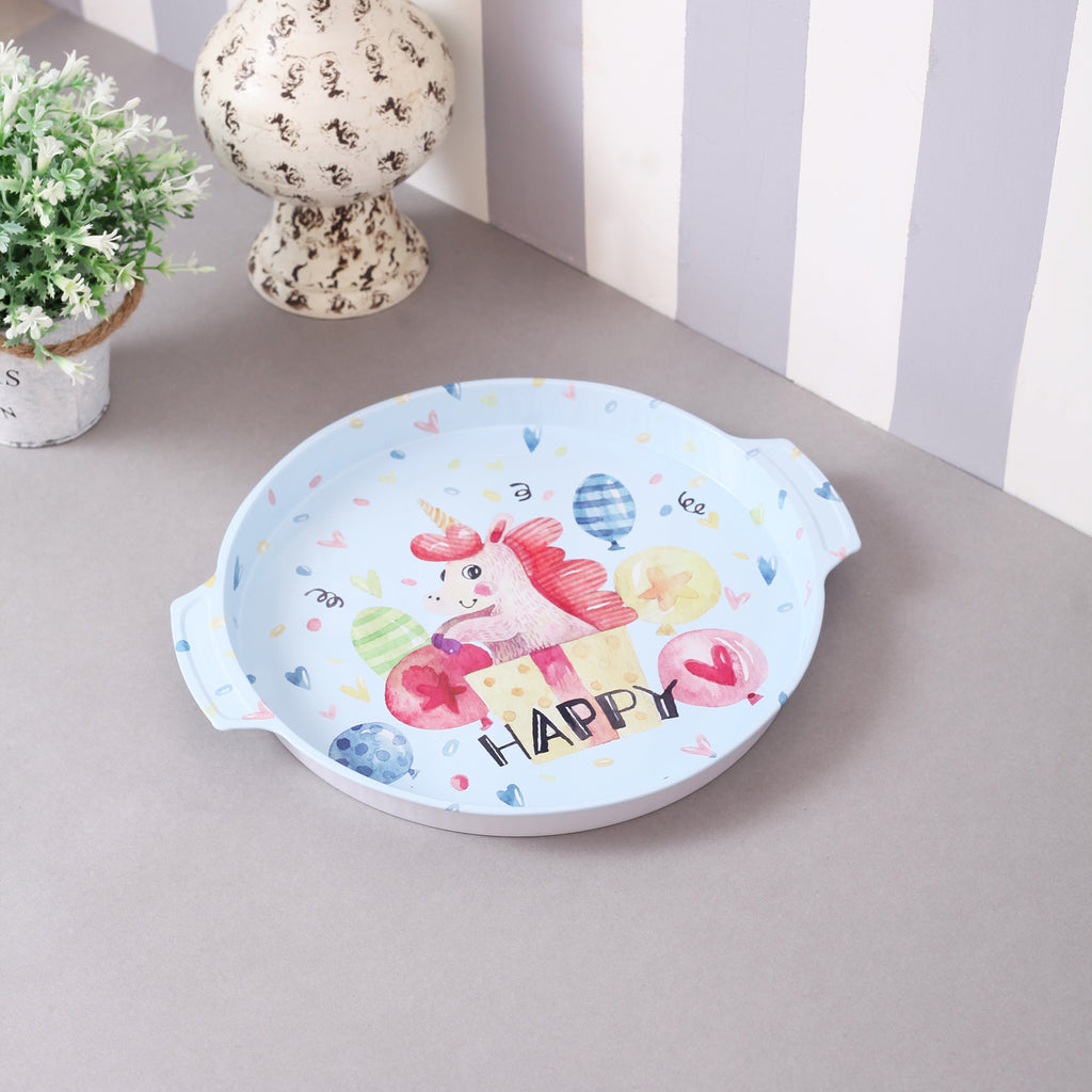 Round Happy Unicorn Metal Tin Tray