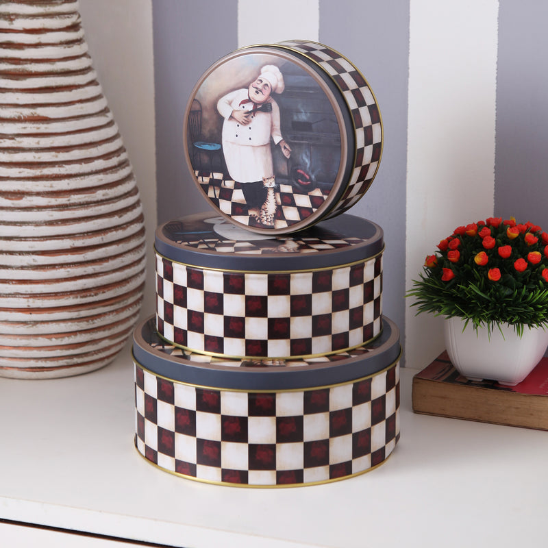 Cute Italian Chef Round Metal Tins (Set Of 3)