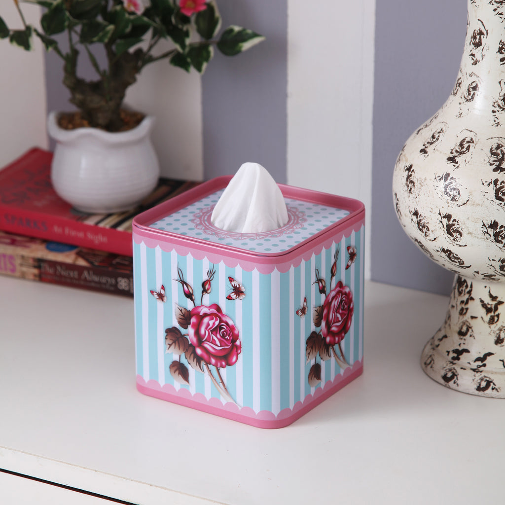 Square Rose Stripes Tissue Box