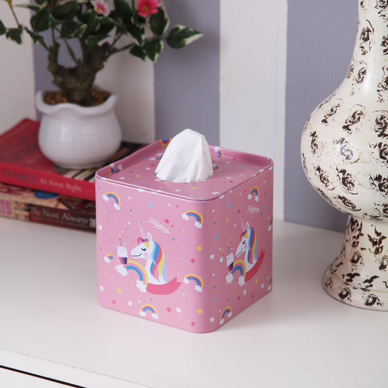 Square Pink Unicorn Tissue Box