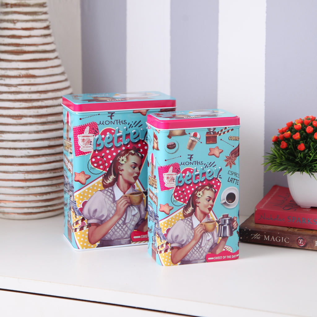 Long Retro Storage Metal Tins (Set Of 2)