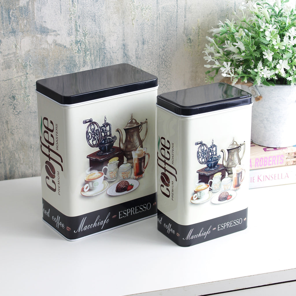 Vintage Espresso Coffee Storage Tins (Set Of 2)