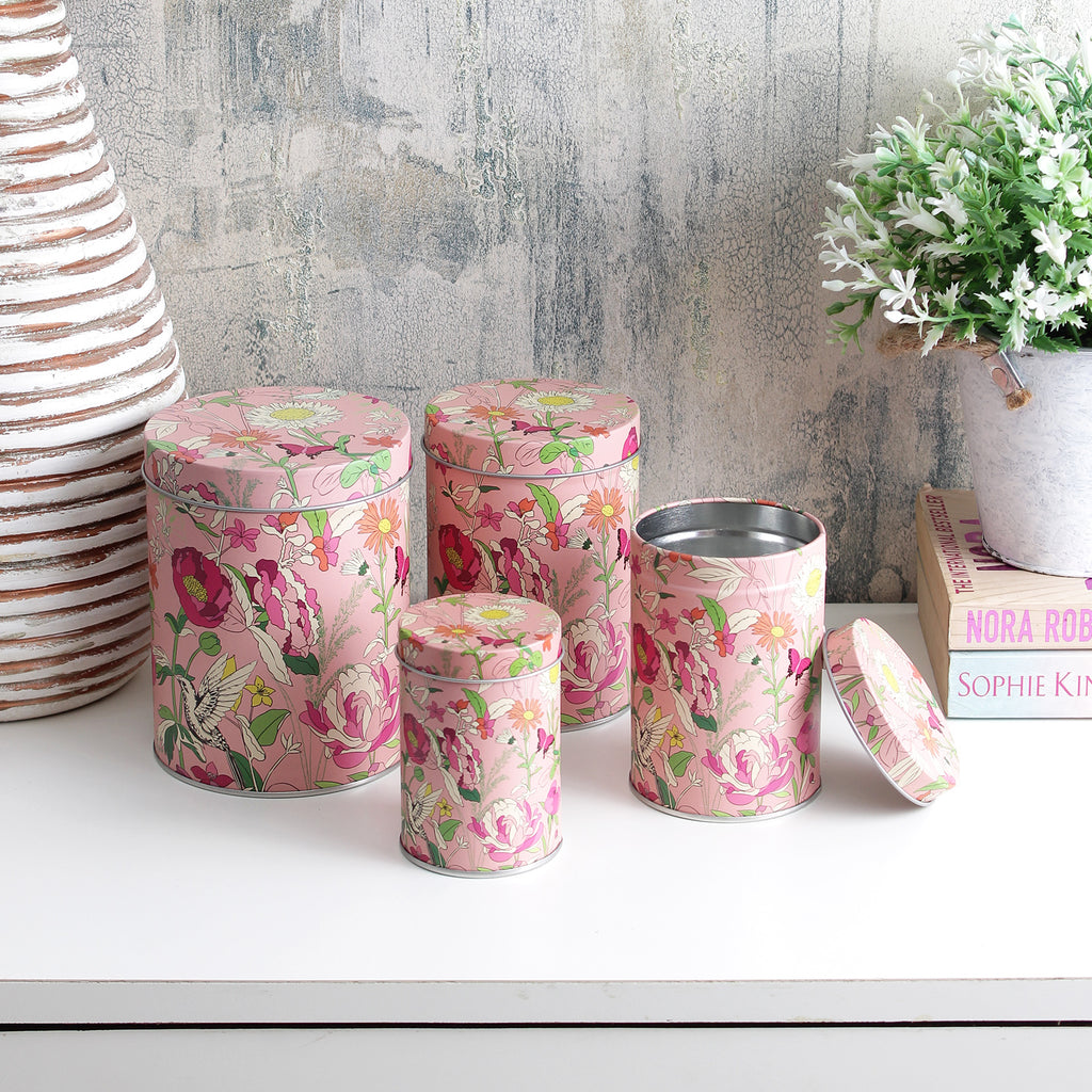 Long Floral Storage Tins - Pink (Set Of 4)