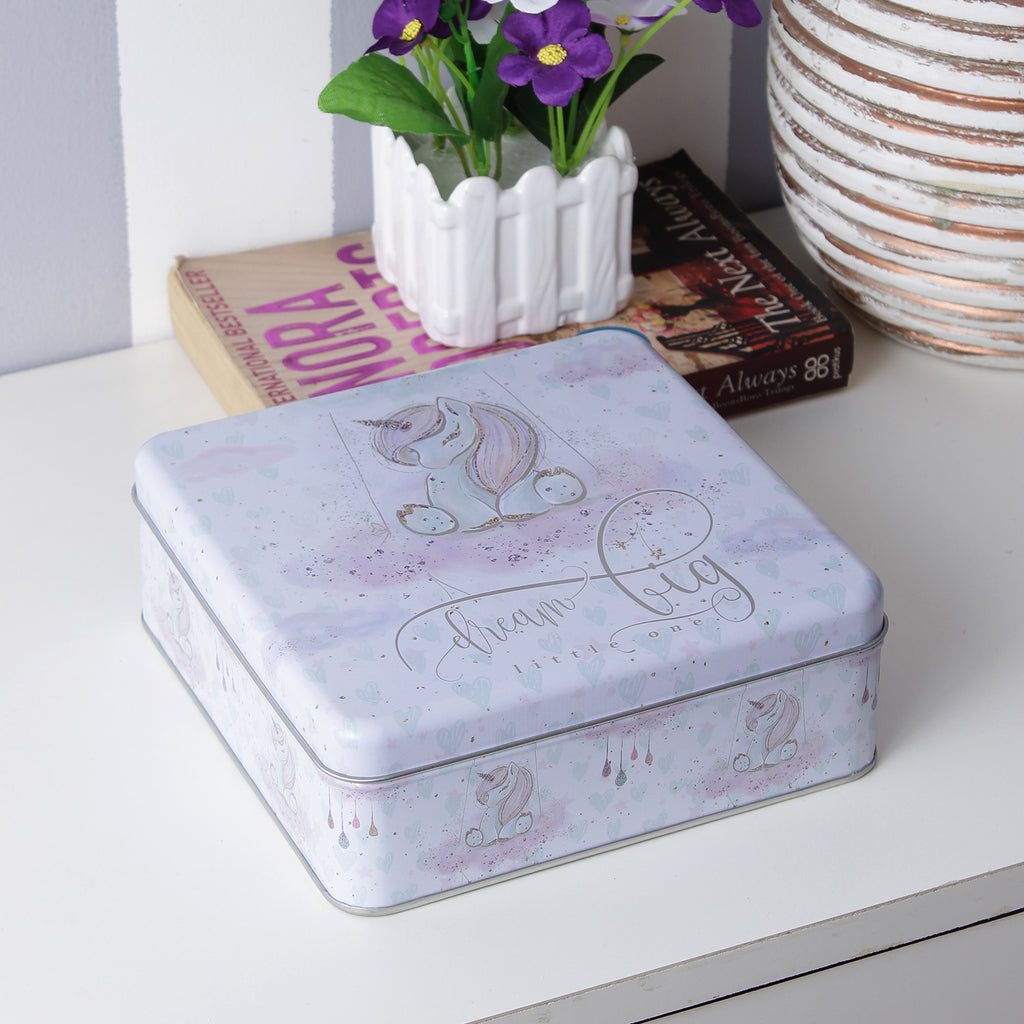 Square Dream Big Unicorn Metal Tin