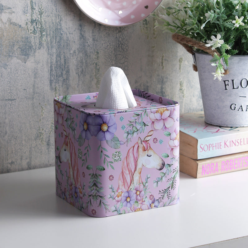 Square Unicorn And Ferns Tissue Box