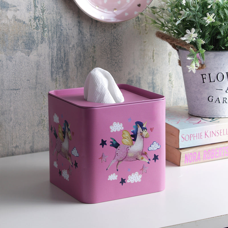 Square Flying Unicorn Tissue Box - Pink