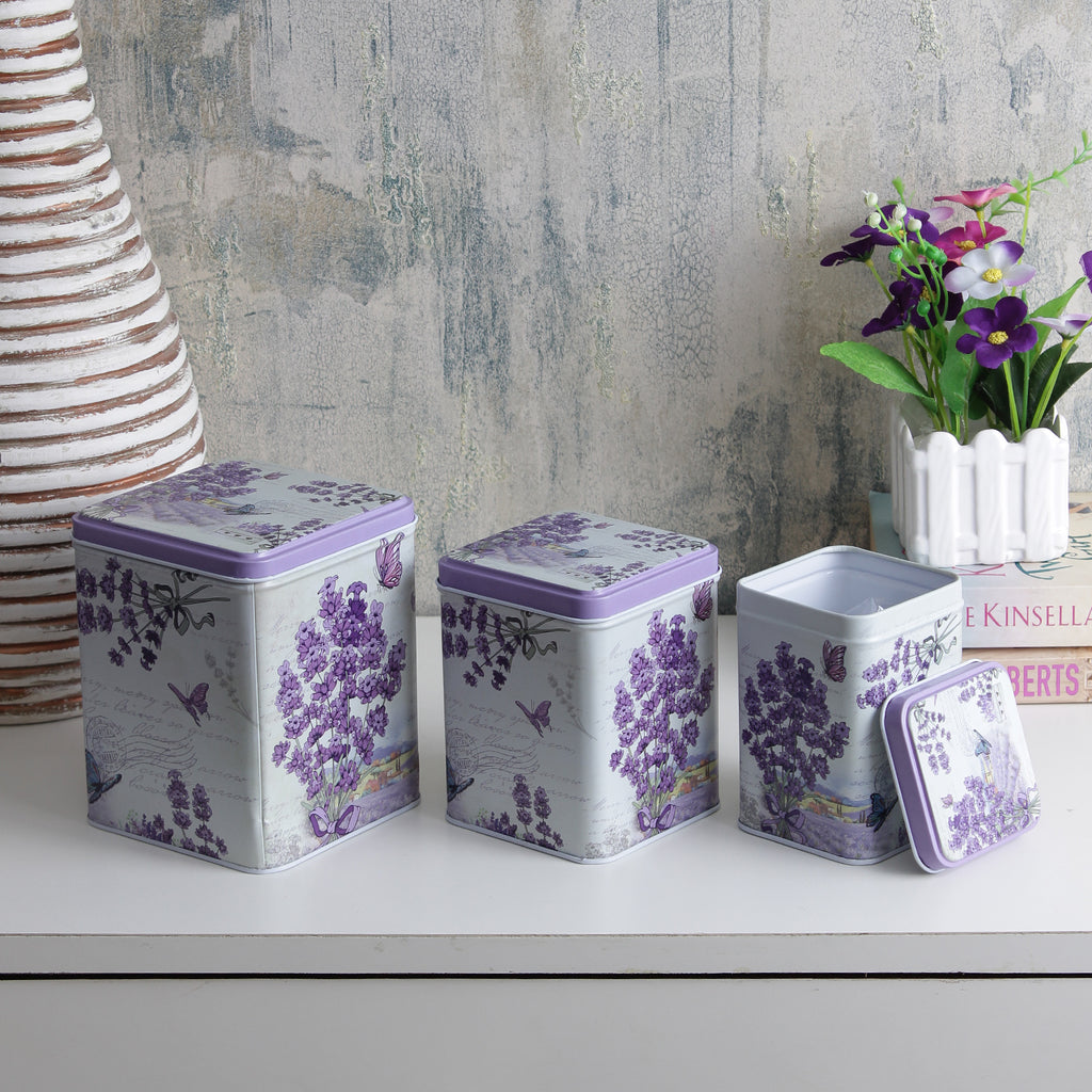 Square Dark Lavender Storage Tins (Set Of 3)