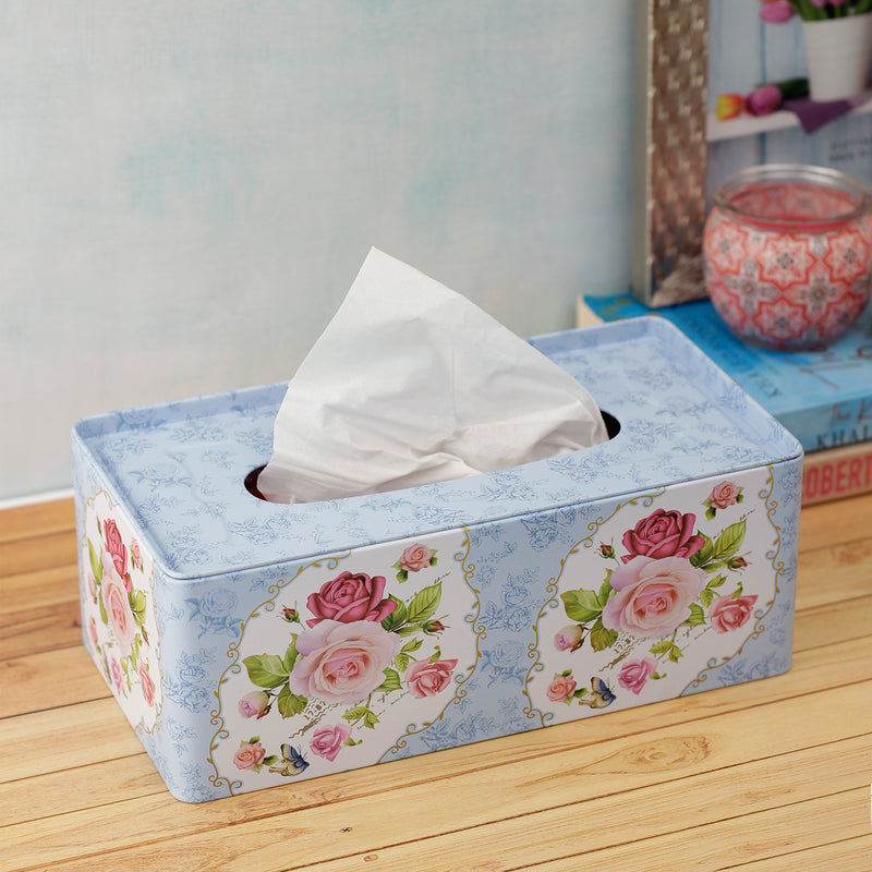 Blue Vintage Floral Tissue Box