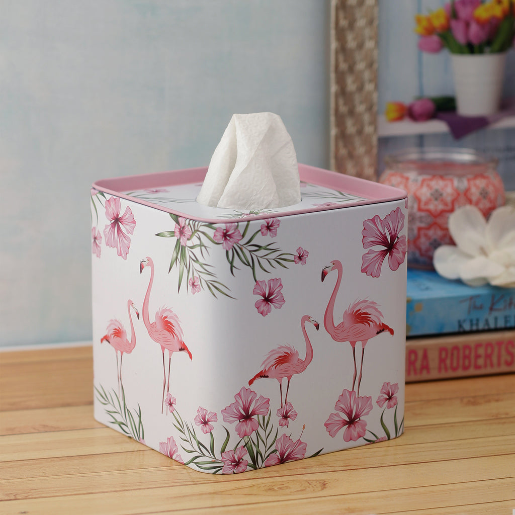 White Flamingo Tissue Box - Square