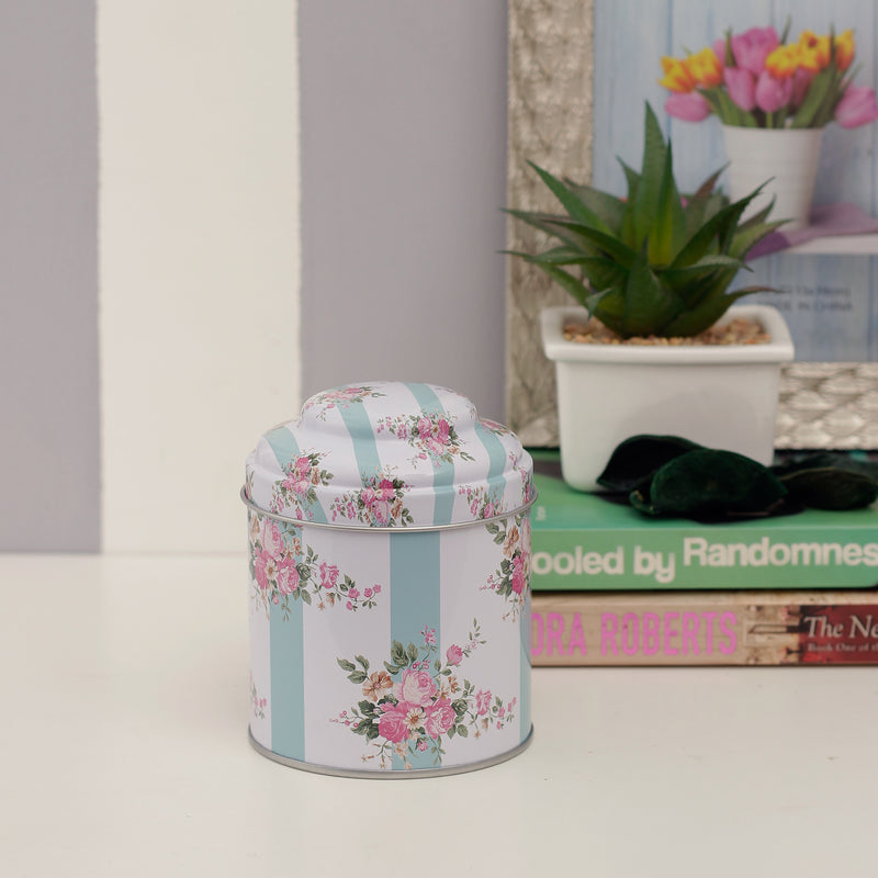 Floral Striped Metal Tin Canister