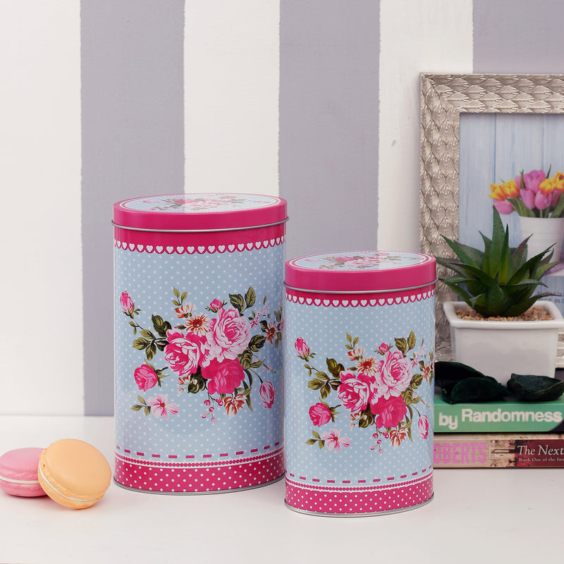 Blue and Pink Floral Canisters (Set of 2)