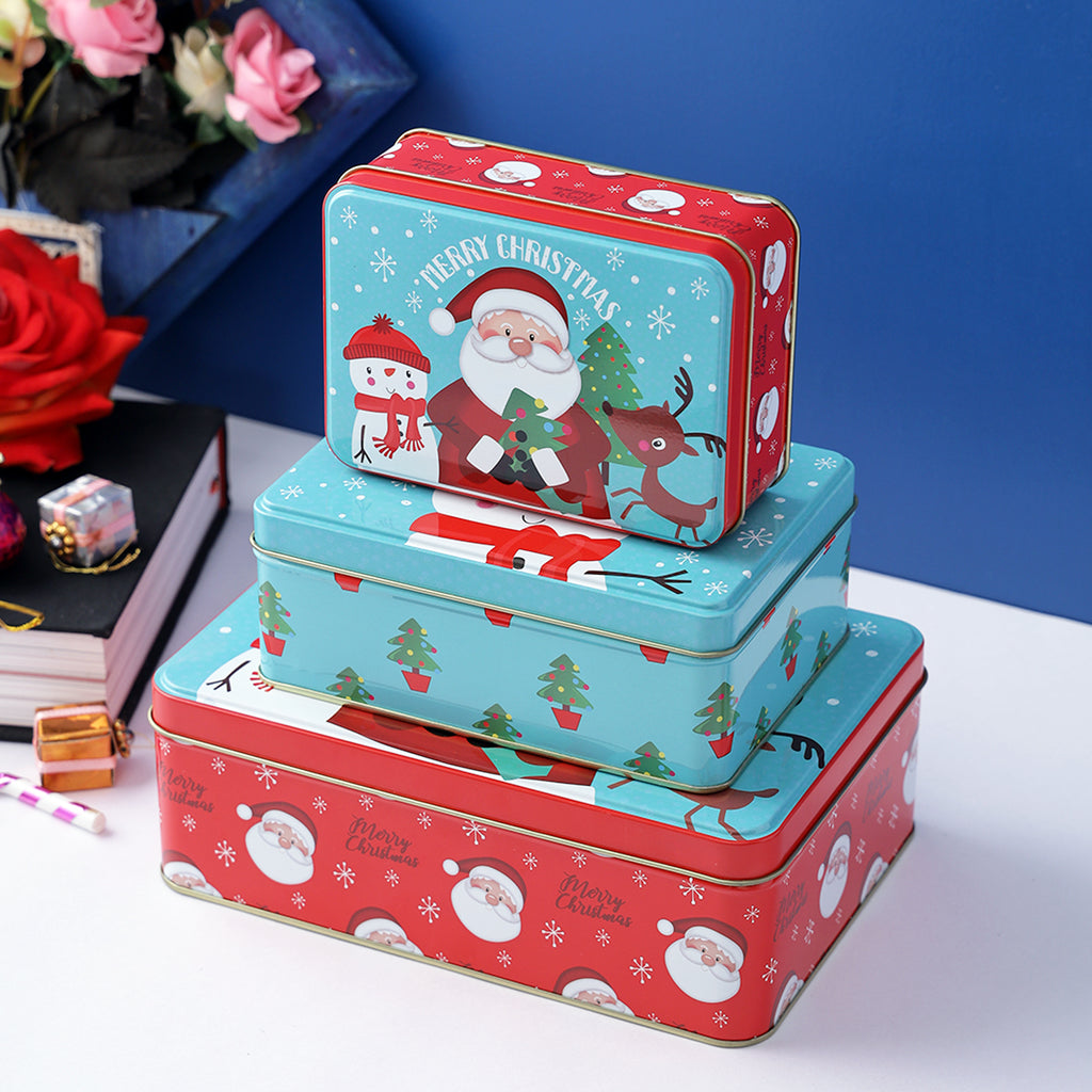 Santa Snowman Reindeer Rectangle Box (Set Of 3)