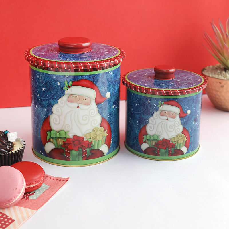 Cheerful Santa Claus Canisters (Set Of 2)