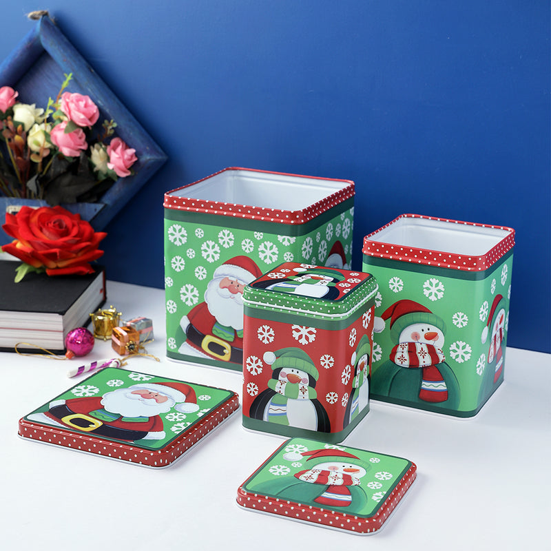 Green Santa & Snowman Box (Set Of 3)