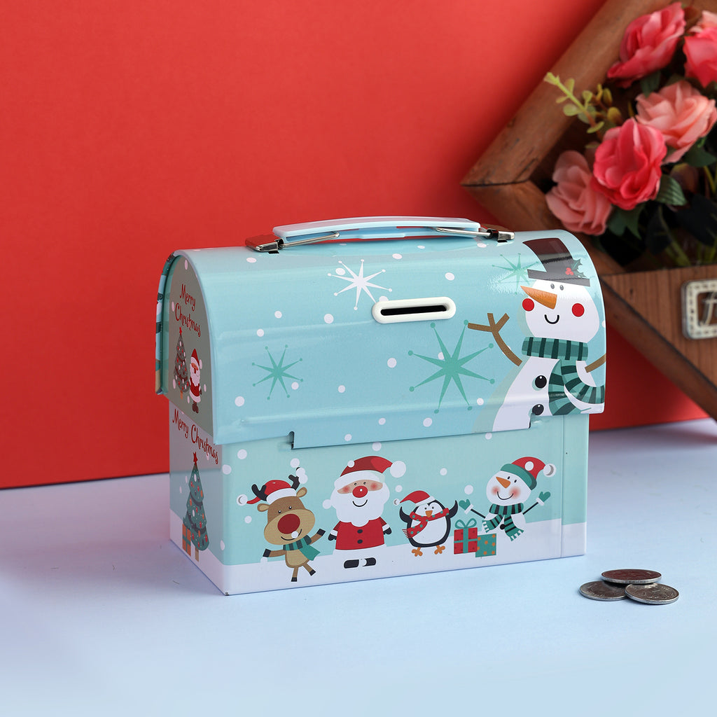 Merry Christmas Trunk Box Piggy Bank - Sky Blue