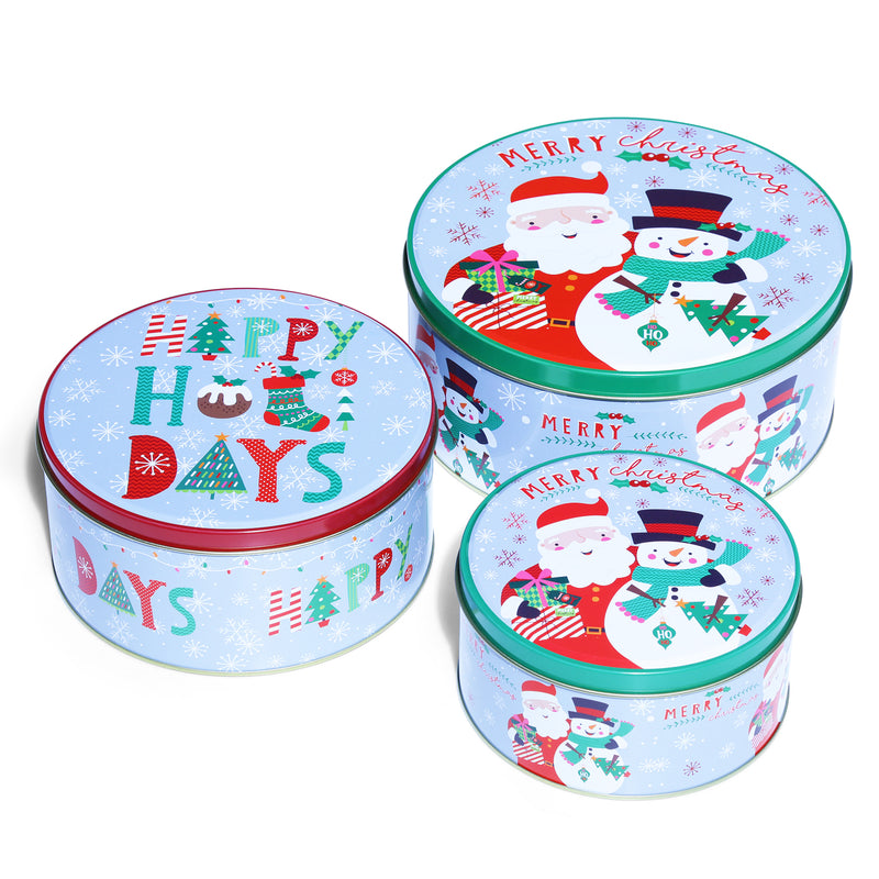 Happy Holidays Round Storage Box (Set of 3)