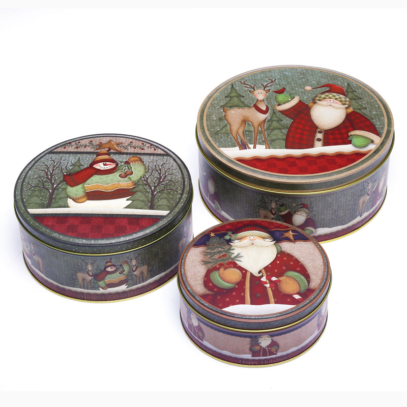 Santa & Reindeer Round Storage Box (Set of 3)