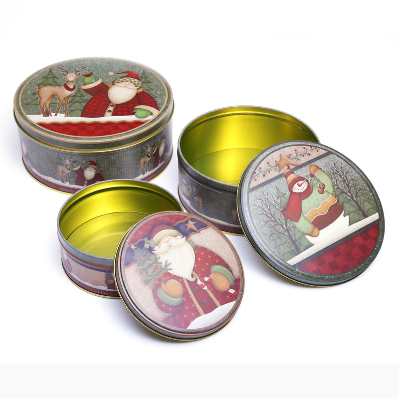 Santa & Reindeer Round Storage Box (Set of 3)